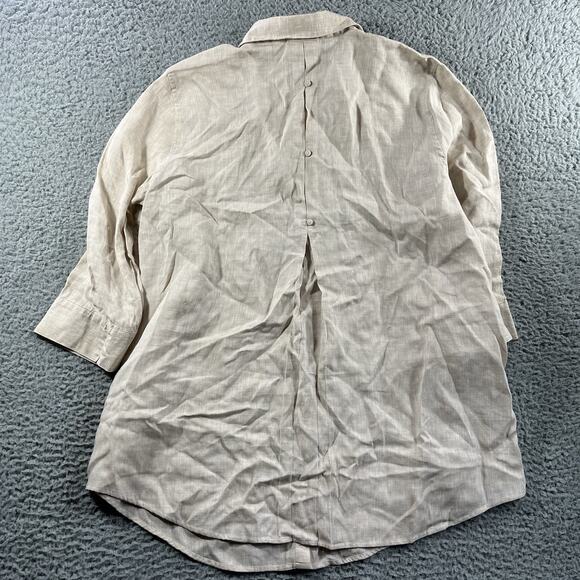CHICOS SHIRT WOMENS 2 BEIGE NO IRON LINEN LOOP BACK TUNIC NWT NEW BUTTON UP TOP - Picture 8 of 9